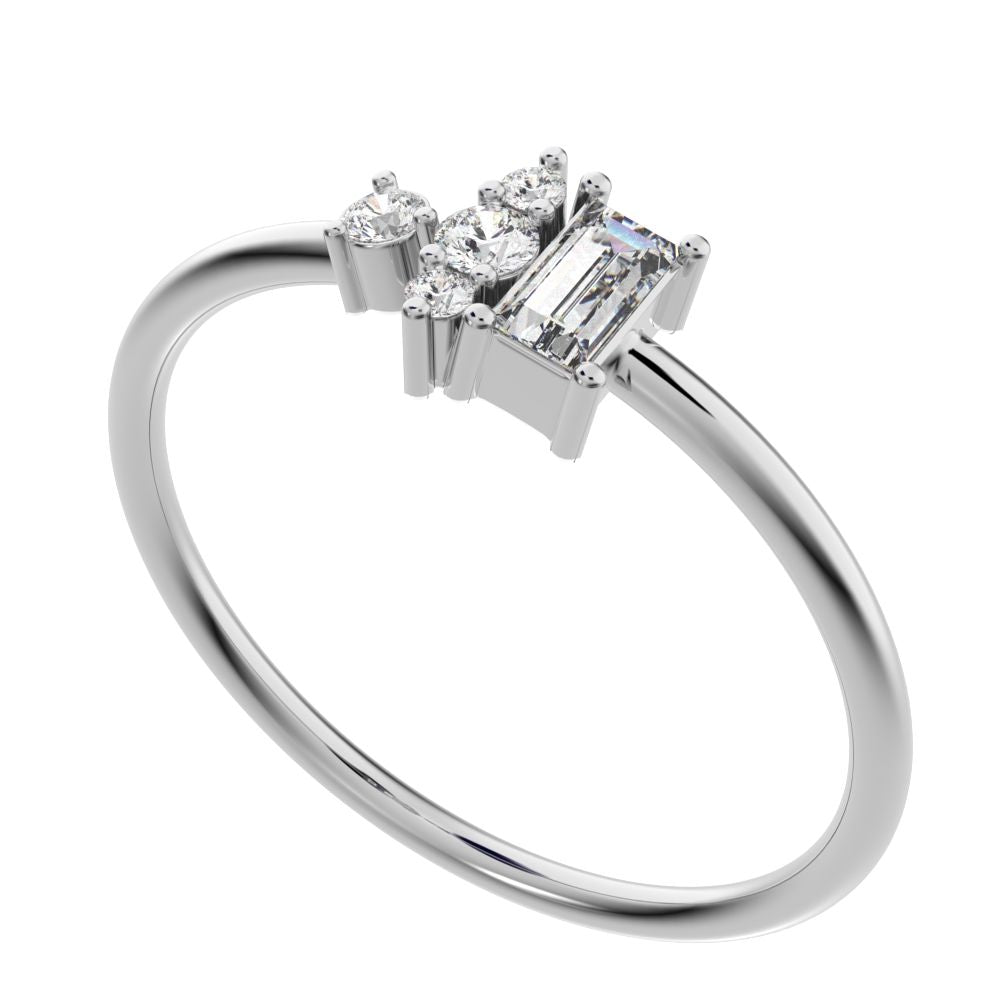 0.21 ct Baguette Cut Moissanite dainty Minimalist Toi et Moi simple light 14K / 18K Solid White Gold everyday ring