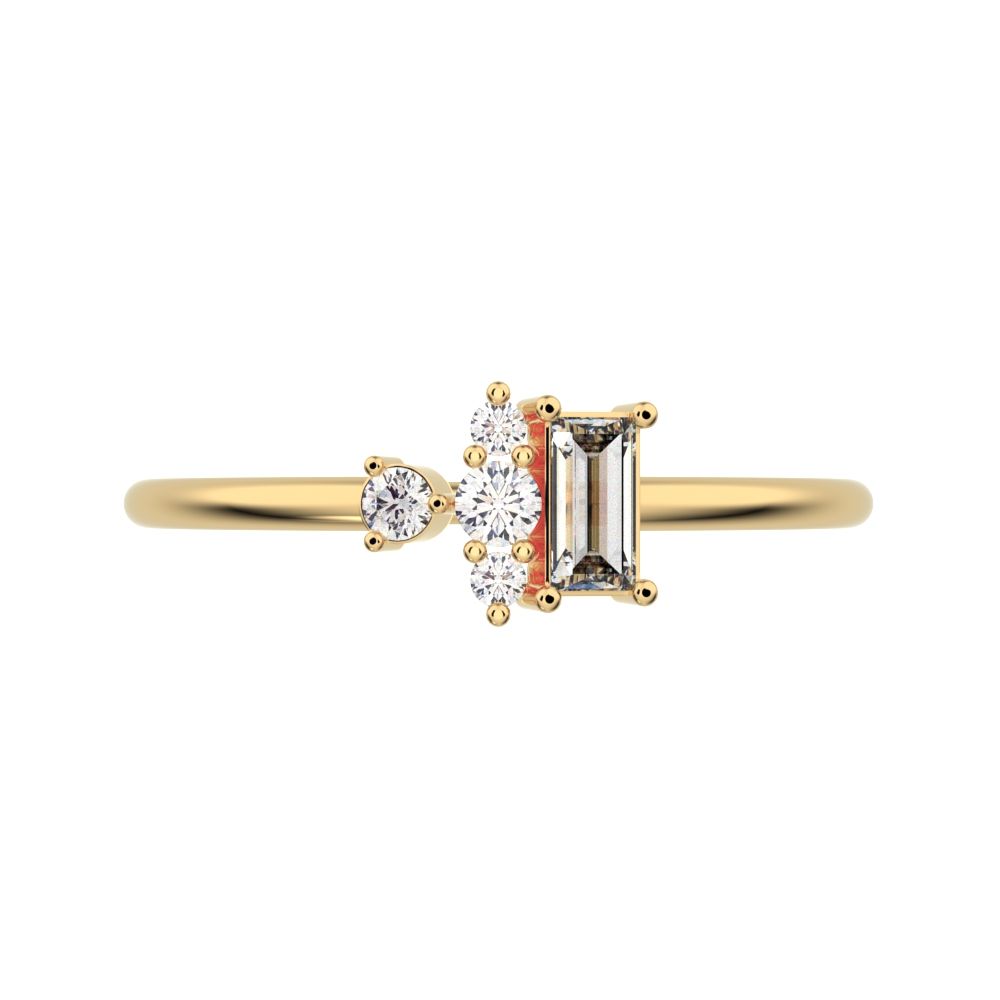 0.21 ct Baguette Cut Simulated Clear Diamond dainty Minimalist Toi et Moi simple light 14K / 18K Solid Yellow Gold everyday ring
