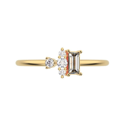 0.21 ct Baguette Cut Moissanite dainty Minimalist Toi et Moi simple light 14K / 18K Solid Yellow Gold everyday ring