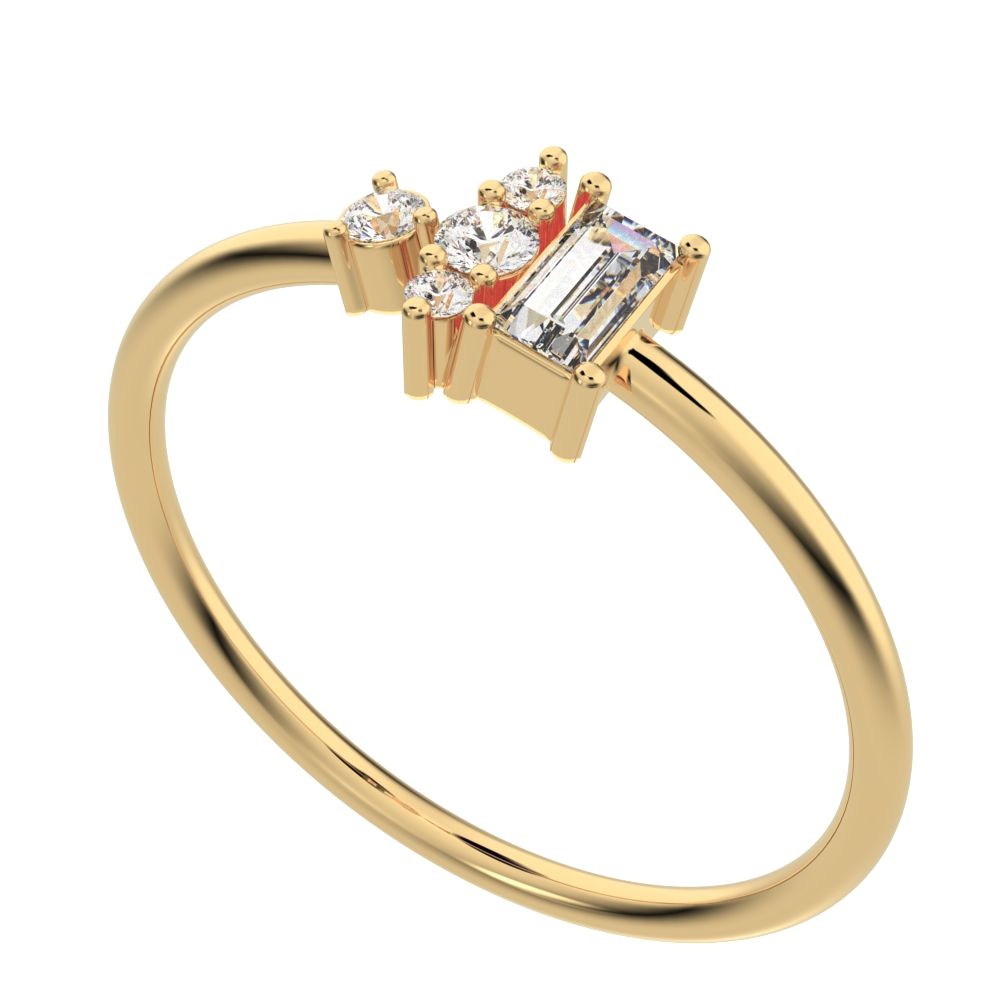 0.21 ct Baguette Cut Moissanite dainty Minimalist Toi et Moi simple light 14K / 18K Solid Yellow Gold everyday ring