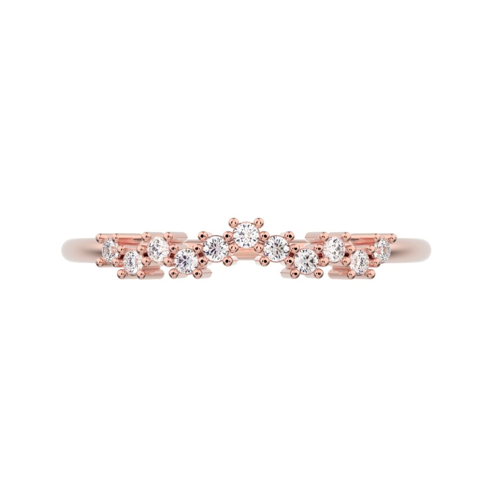 0.11 ct Round Cut Moissanite dainty Minimalist Stackable chevron curved 14K / 18K Solid Rose Gold everyday wedding band