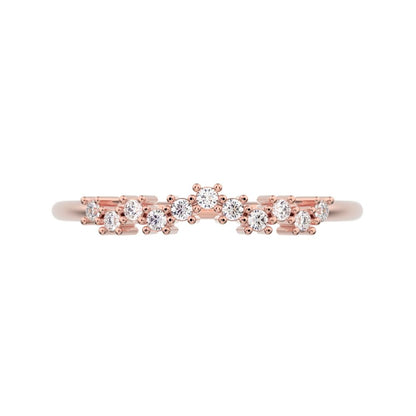 0.11 ct Round Cut Moissanite dainty Minimalist Stackable chevron curved 14K / 18K Solid Rose Gold everyday wedding band