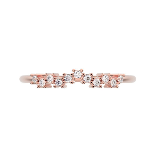 0.11 ct Round Cut Moissanite dainty Minimalist Stackable chevron curved 14K / 18K Solid Rose Gold everyday wedding band