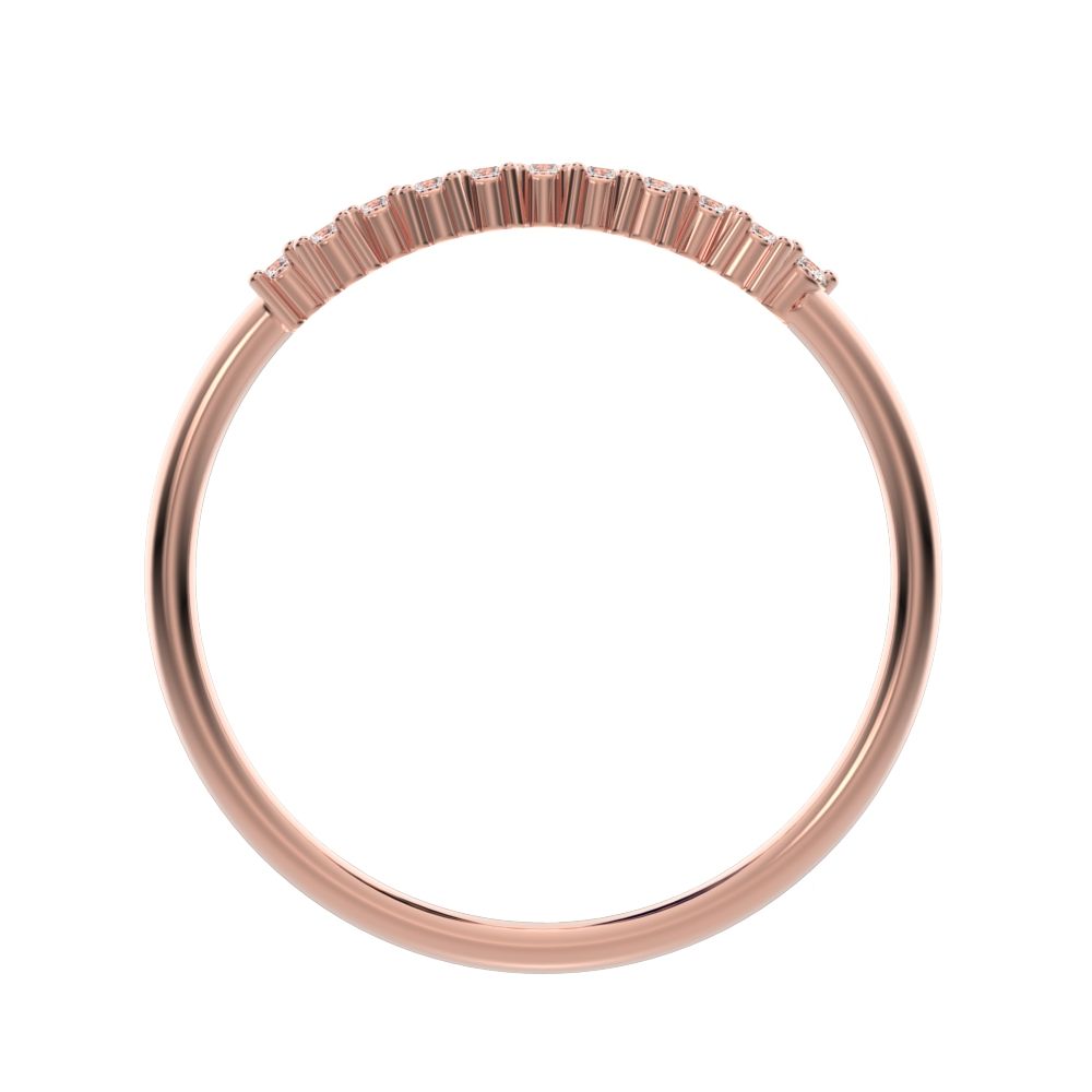0.11 ct Round Cut Simulated Clear Diamond dainty Minimalist Stackable chevron curved 14K / 18K Solid Rose Gold everyday wedding band