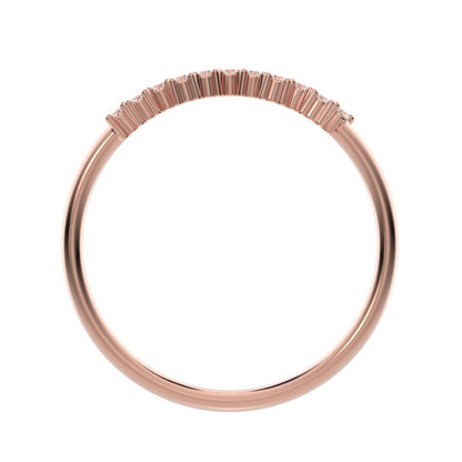 0.11 ct Round Cut Simulated Clear Diamond dainty Minimalist Stackable chevron curved 14K / 18K Solid Rose Gold everyday wedding band