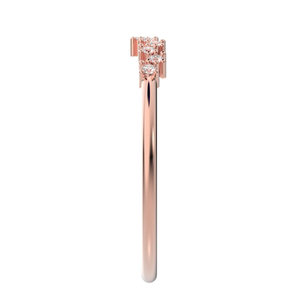 0.11 ct Round Cut Moissanite dainty Minimalist Stackable chevron curved 14K / 18K Solid Rose Gold everyday wedding band