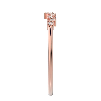 0.11 ct Round Cut Moissanite dainty Minimalist Stackable chevron curved 14K / 18K Solid Rose Gold everyday wedding band