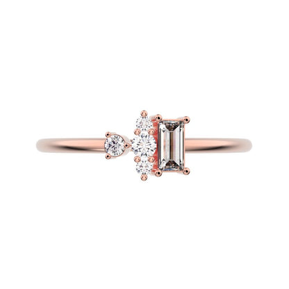 0.21 ct Baguette Cut Simulated Clear Diamond dainty Minimalist Toi et Moi simple light 14K / 18K Solid Rose Gold everyday ring