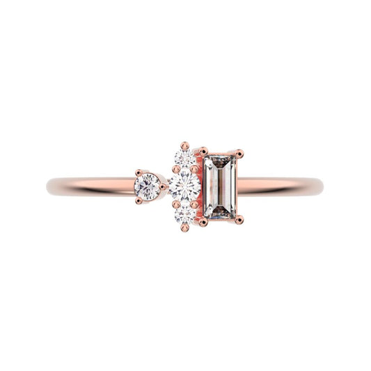 0.21 ct Baguette Cut Moissanite dainty Minimalist Toi et Moi simple light 14K / 18K Solid Rose Gold everyday ring