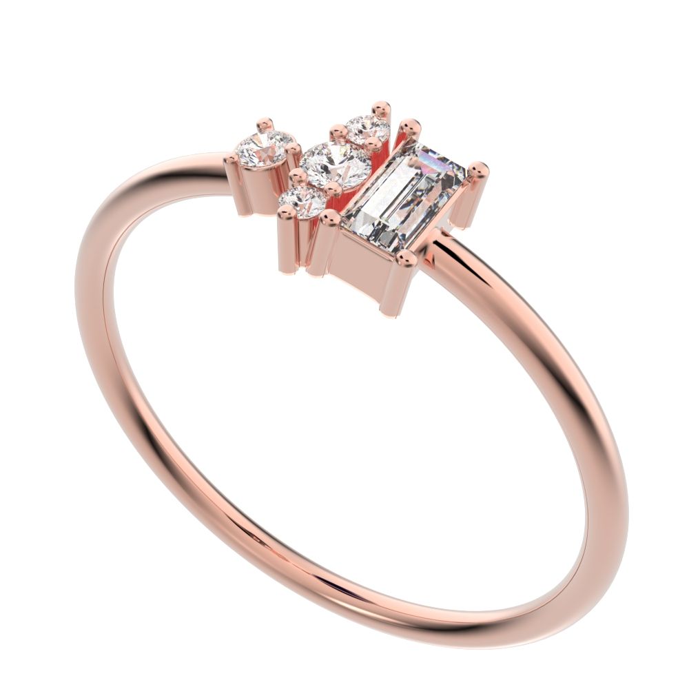 0.21 ct Baguette Cut Simulated Clear Diamond dainty Minimalist Toi et Moi simple light 14K / 18K Solid Rose Gold everyday ring