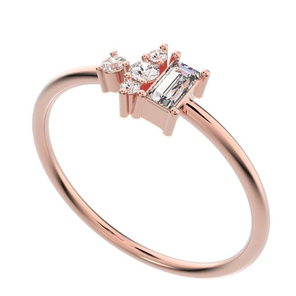 0.21 ct Baguette Cut Simulated Clear Diamond dainty Minimalist Toi et Moi simple light 14K / 18K Solid Rose Gold everyday ring
