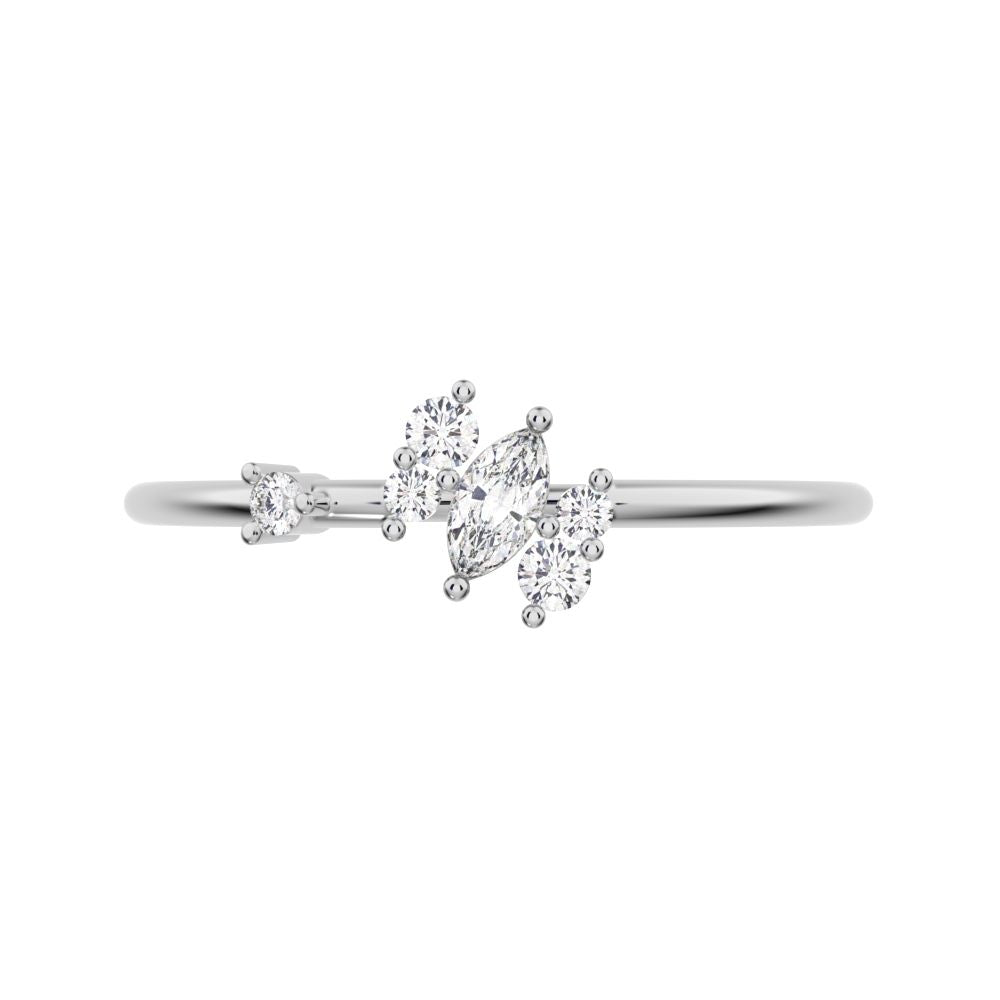 0.175 ct Marquise Cut Simulated Clear Diamond dainty Minimalist solitaire with accent simple light 14K / 18K Solid White Gold everyday ring