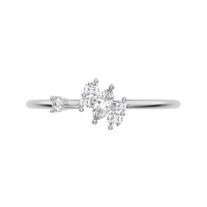 0.175 ct Marquise Cut Simulated Clear Diamond dainty Minimalist solitaire with accent simple light 14K / 18K Solid White Gold everyday ring