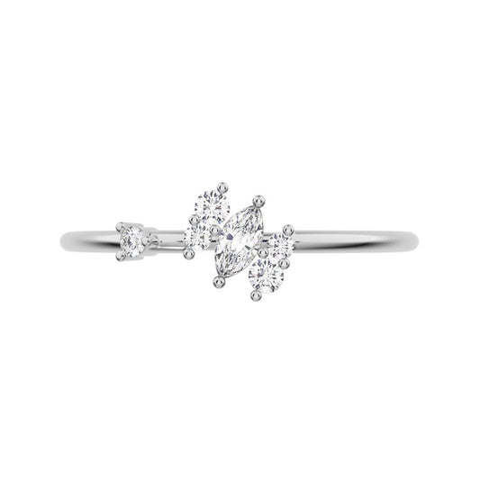 0.175 ct Marquise Cut Moissanite dainty Minimalist solitaire with accent simple light 14K / 18K Solid White Gold everyday ring