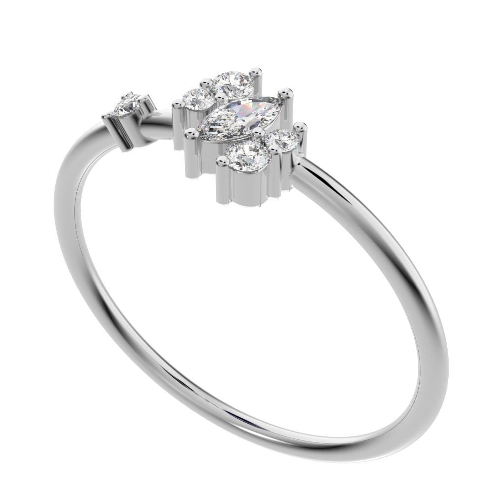 0.175 ct Marquise Cut Simulated Clear Diamond dainty Minimalist solitaire with accent simple light 14K / 18K Solid White Gold everyday ring