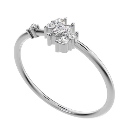 0.175 ct Marquise Cut Simulated Clear Diamond dainty Minimalist solitaire with accent simple light 14K / 18K Solid White Gold everyday ring