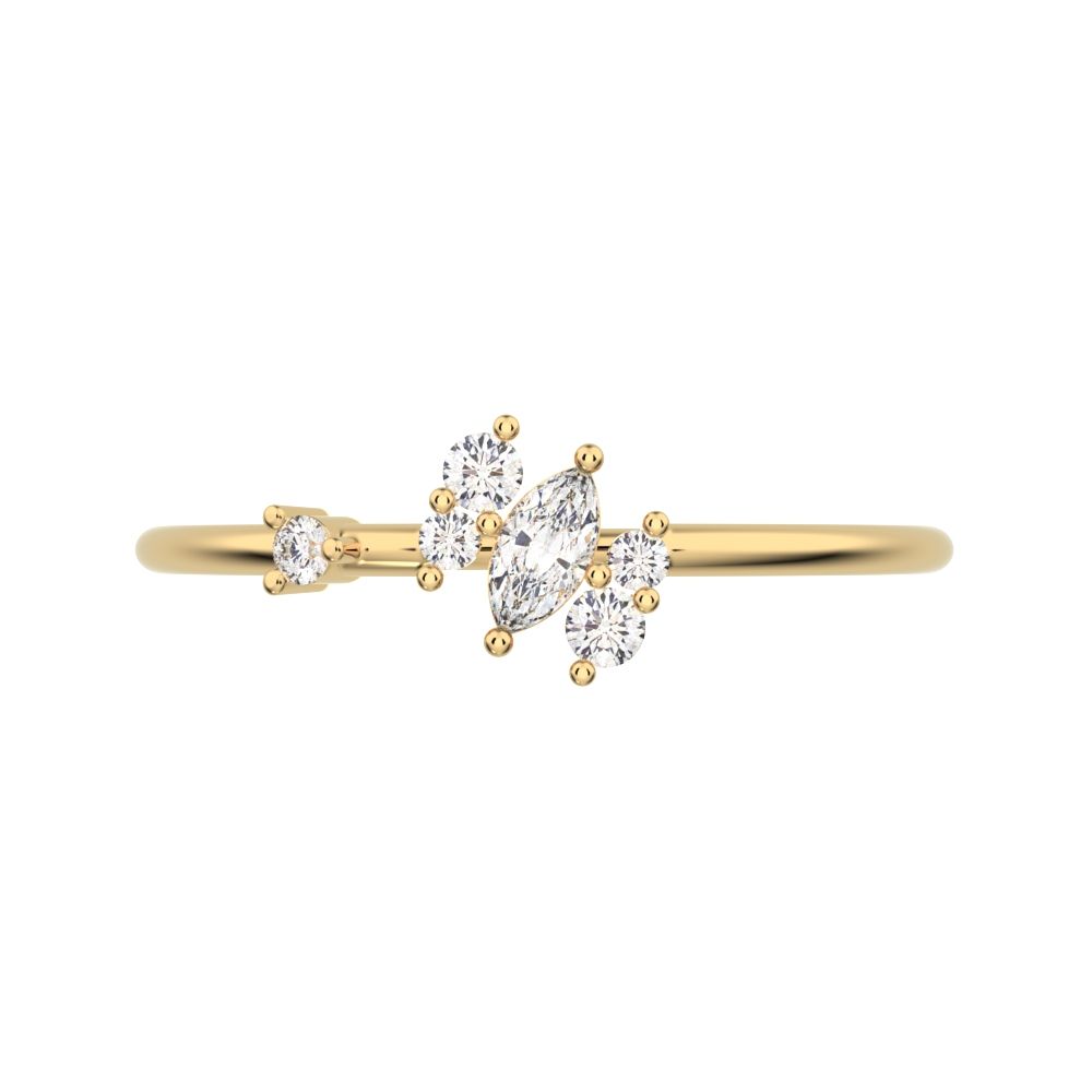 0.175 ct Marquise Cut Simulated Clear Diamond dainty Minimalist solitaire with accent simple 14K / 18K Solid Yellow Gold everyday ring