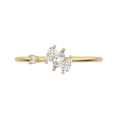 0.175 ct Marquise Cut Simulated Clear Diamond dainty Minimalist solitaire with accent simple 14K / 18K Solid Yellow Gold everyday ring
