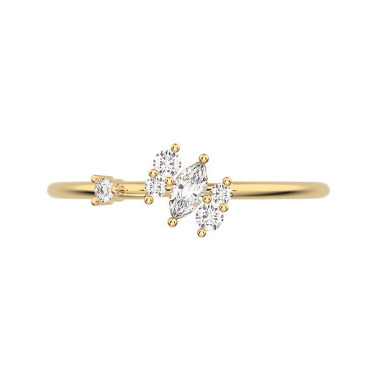 0.175 ct Marquise Cut Simulated Clear Diamond dainty Minimalist solitaire with accent simple 14K / 18K Solid Yellow Gold everyday ring