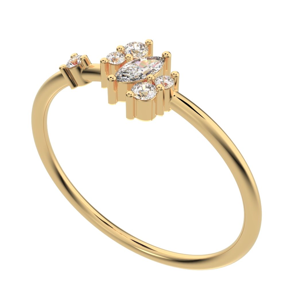 0.175 ct Marquise Cut Simulated Clear Diamond dainty Minimalist solitaire with accent simple 14K / 18K Solid Yellow Gold everyday ring