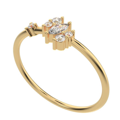 0.175 ct Marquise Cut Simulated Clear Diamond dainty Minimalist solitaire with accent simple 14K / 18K Solid Yellow Gold everyday ring