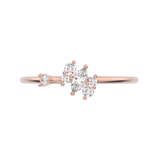0.175 ct Marquise Cut Simulated Clear Diamond dainty Minimalist solitaire with accent simple light 14K / 18K Solid Rose Gold everyday ring