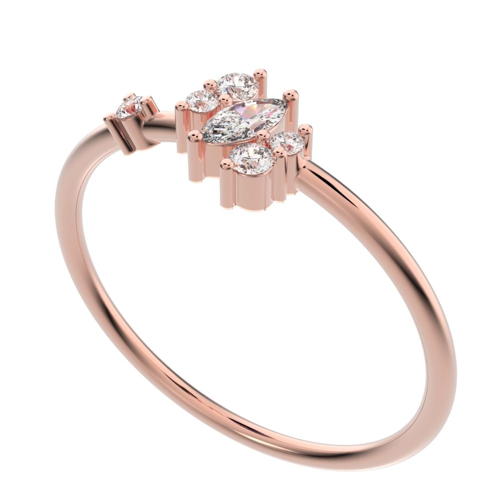 0.175 ct Marquise Cut Moissanite dainty Minimalist solitaire with accent simple light 14K / 18K Solid Rose Gold everyday ring