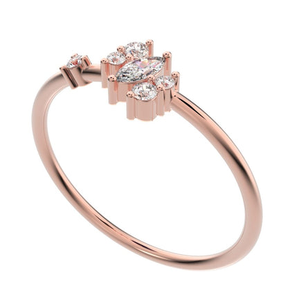 0.175 ct Marquise Cut Moissanite dainty Minimalist solitaire with accent simple light 14K / 18K Solid Rose Gold everyday ring