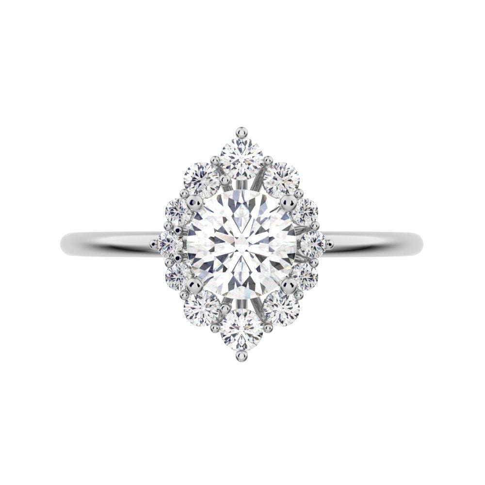 0.72 ct Round Cut Simulated Clear Diamond dainty Minimalist halo solitaire with accents simple 14K / 18K Solid White Gold everyday ring