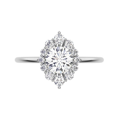 0.72 ct Round Cut Simulated Clear Diamond dainty Minimalist halo solitaire with accents simple 14K / 18K Solid White Gold everyday ring