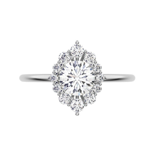 0.72 ct Round Cut Simulated Clear Diamond dainty Minimalist halo solitaire with accents simple 14K / 18K Solid White Gold everyday ring