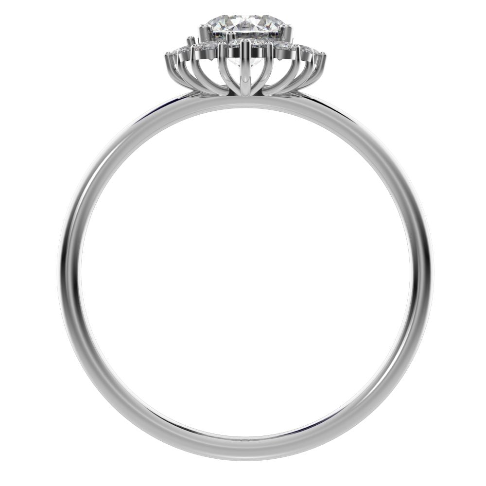 0.72 ct Round Cut Simulated Clear Diamond dainty Minimalist halo solitaire with accents simple 14K / 18K Solid White Gold everyday ring