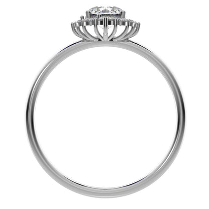 0.72 ct Round Cut Simulated Clear Diamond dainty Minimalist halo solitaire with accents simple 14K / 18K Solid White Gold everyday ring