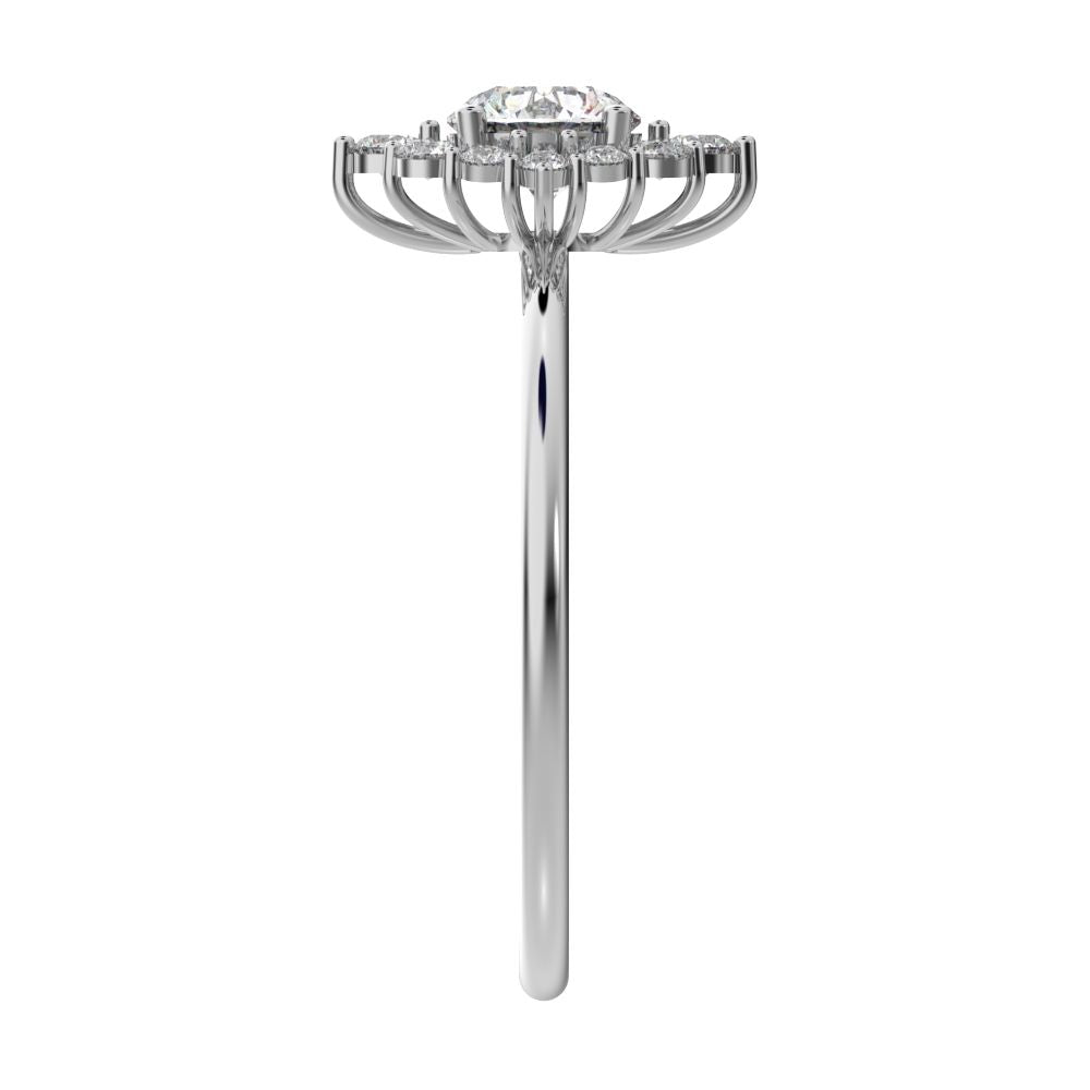 0.72 ct Round Cut Simulated Clear Diamond dainty Minimalist halo solitaire with accents simple 14K / 18K Solid White Gold everyday ring