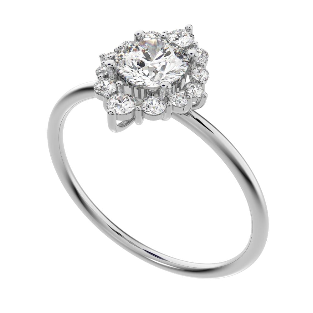 0.72 ct Round Cut Simulated Clear Diamond dainty Minimalist halo solitaire with accents simple 14K / 18K Solid White Gold everyday ring