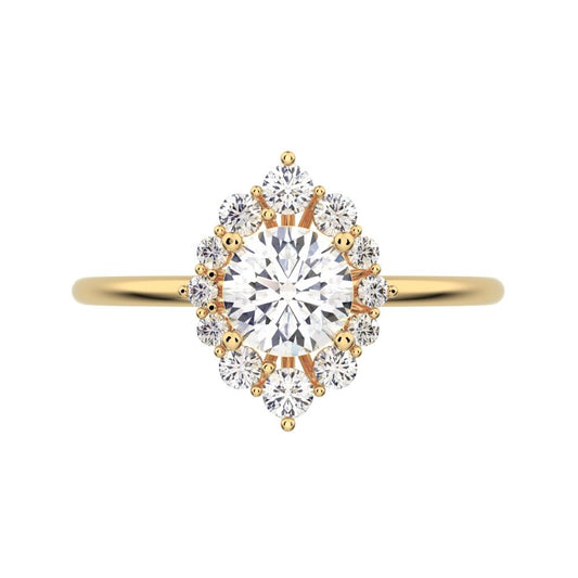 0.72 ct Round Cut Simulated Clear Diamond dainty Minimalist halo solitaire with accents simple 14K / 18K Solid Yellow Gold everyday ring