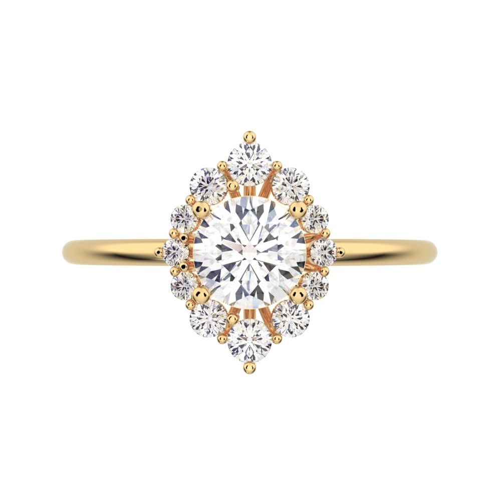 0.72 ct Round Cut Moissanite dainty Minimalist halo cluster solitaire with accents simple light 14K / 18K Solid Yellow Gold everyday ring
