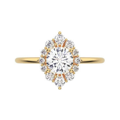 0.72 ct Round Cut Moissanite dainty Minimalist halo cluster solitaire with accents simple light 14K / 18K Solid Yellow Gold everyday ring