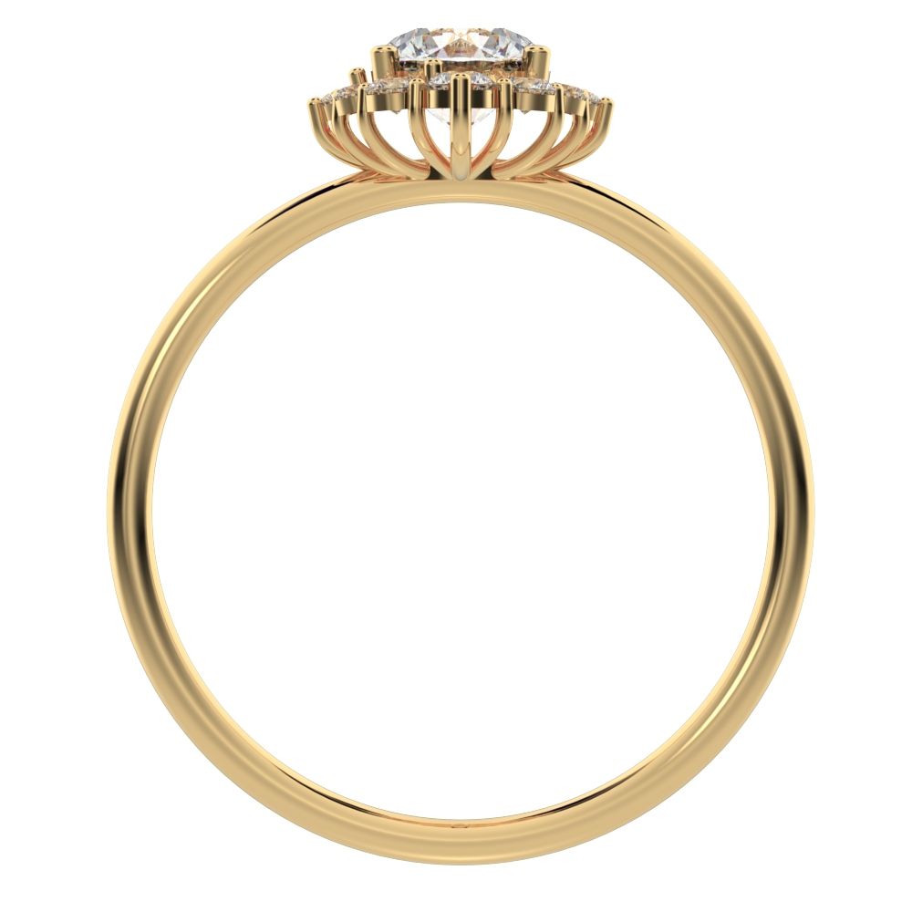 0.72 ct Round Cut Moissanite dainty Minimalist halo cluster solitaire with accents simple light 14K / 18K Solid Yellow Gold everyday ring