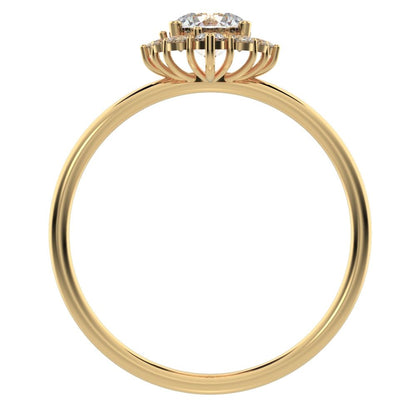 0.72 ct Round Cut Moissanite dainty Minimalist halo cluster solitaire with accents simple light 14K / 18K Solid Yellow Gold everyday ring