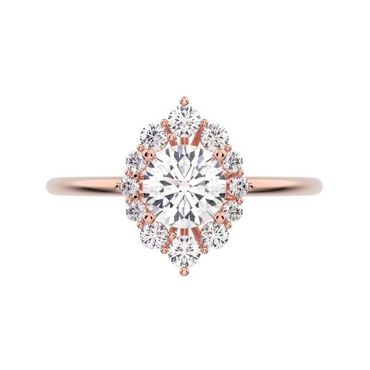 0.72 ct Round Cut Simulated Clear Diamond dainty Minimalist halo solitaire with accents simple 14K / 18K Solid Rose Gold everyday ring