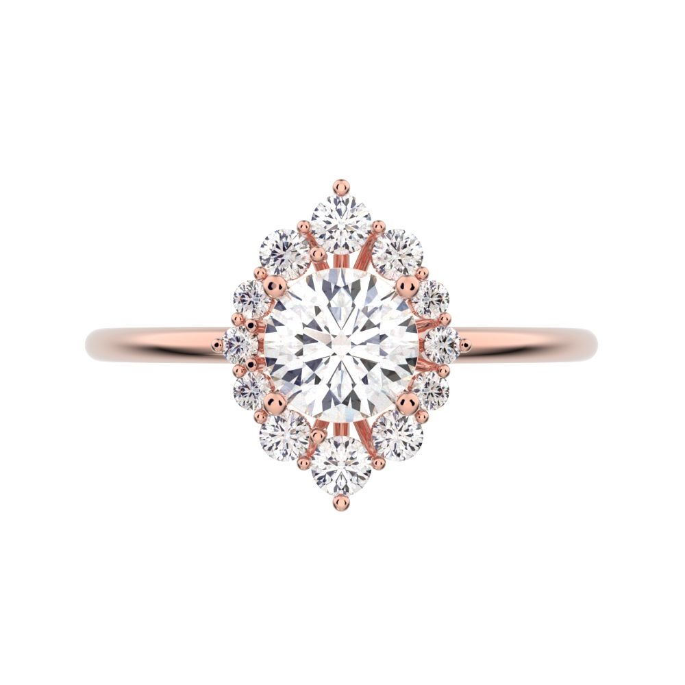 0.72 ct Round Cut Moissanite dainty Minimalist halo cluster solitaire with accents simple light 14K / 18K Solid Rose Gold everyday ring