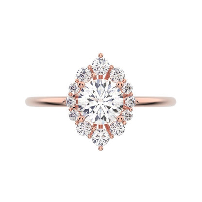 0.72 ct Round Cut Moissanite dainty Minimalist halo cluster solitaire with accents simple light 14K / 18K Solid Rose Gold everyday ring