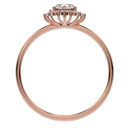 0.72 ct Round Cut Simulated Clear Diamond dainty Minimalist halo solitaire with accents simple 14K / 18K Solid Rose Gold everyday ring