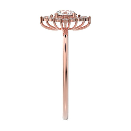 0.72 ct Round Cut Simulated Clear Diamond dainty Minimalist halo solitaire with accents simple 14K / 18K Solid Rose Gold everyday ring