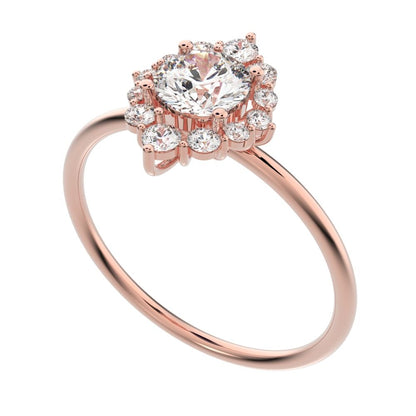 0.72 ct Round Cut Simulated Clear Diamond dainty Minimalist halo solitaire with accents simple 14K / 18K Solid Rose Gold everyday ring