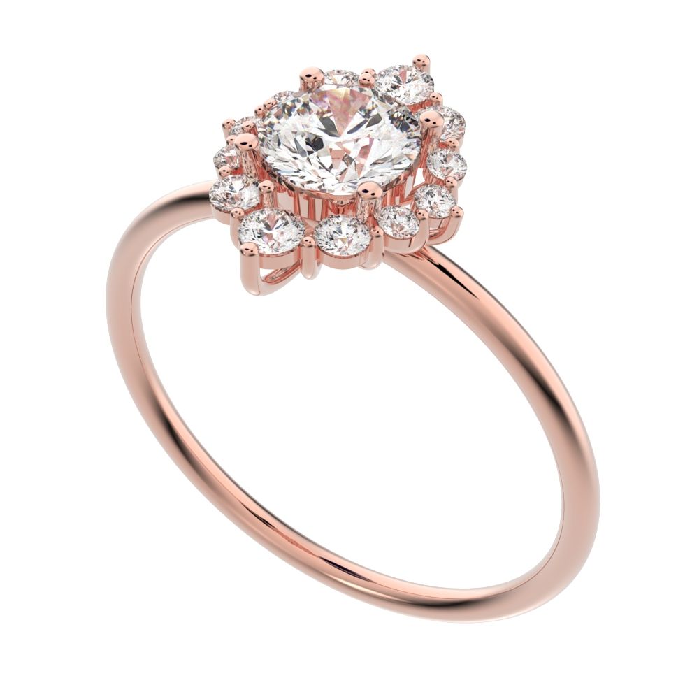 0.72 ct Round Cut Moissanite dainty Minimalist halo cluster solitaire with accents simple light 14K / 18K Solid Rose Gold everyday ring