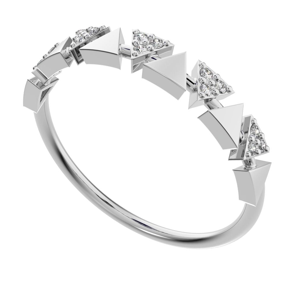 0.075 ct Round Cut Moissanite dainty Minimalist Stackable pyramid 14K / 18K Solid White Gold everyday wedding band