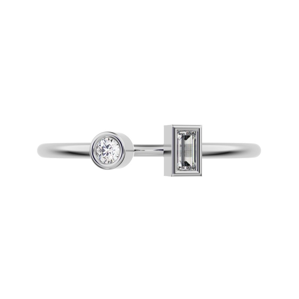 0.09Ct Baguette Cut Simulated Clear Diamond adjustable Toi et Moi Dual stone Stackable 14K / 18K Solid White Gold everyday wedding band