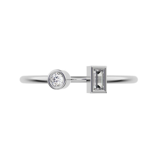 0.09Ct Baguette Cut Moissanite Minimalist adjustable Toi et Moi Dual stone Stackable 14K / 18K Solid White Gold everyday wedding band